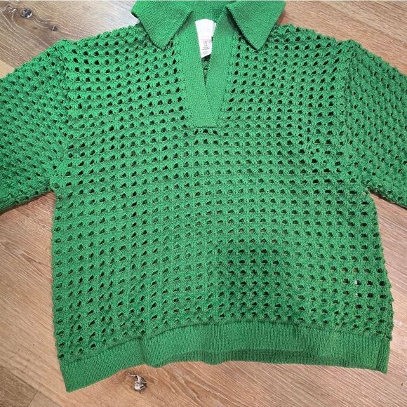 Off-the-Shoulder Green Textured Knit Sweater - Picture 7 of 8